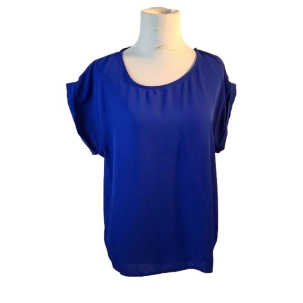 Blue Purple jewel neckline cowl short sleeve